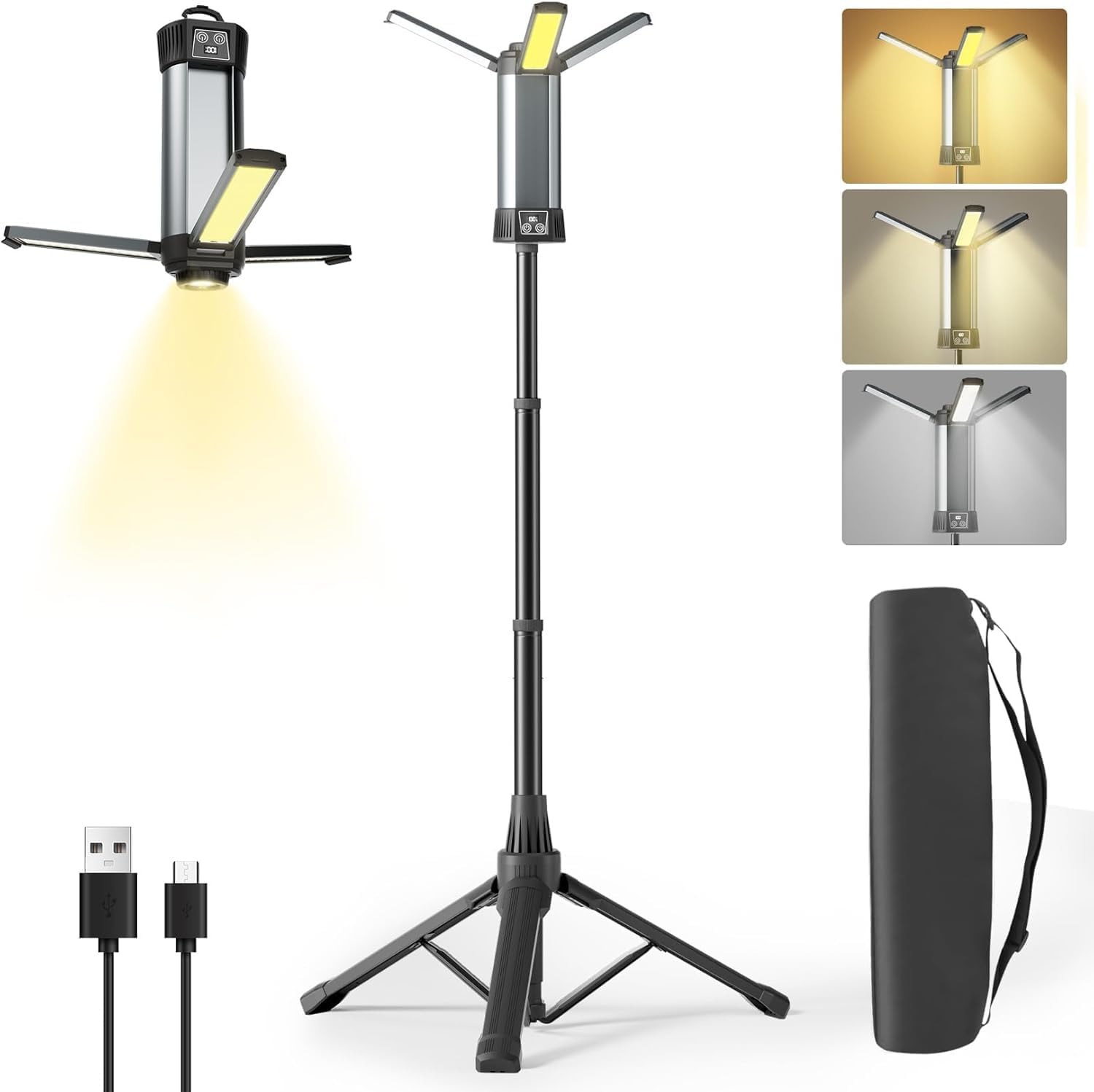 Floor Lamp Tripod - Wiederaufladbare Arbeitsleuchte, Campingleuchten für den Außenbereich,