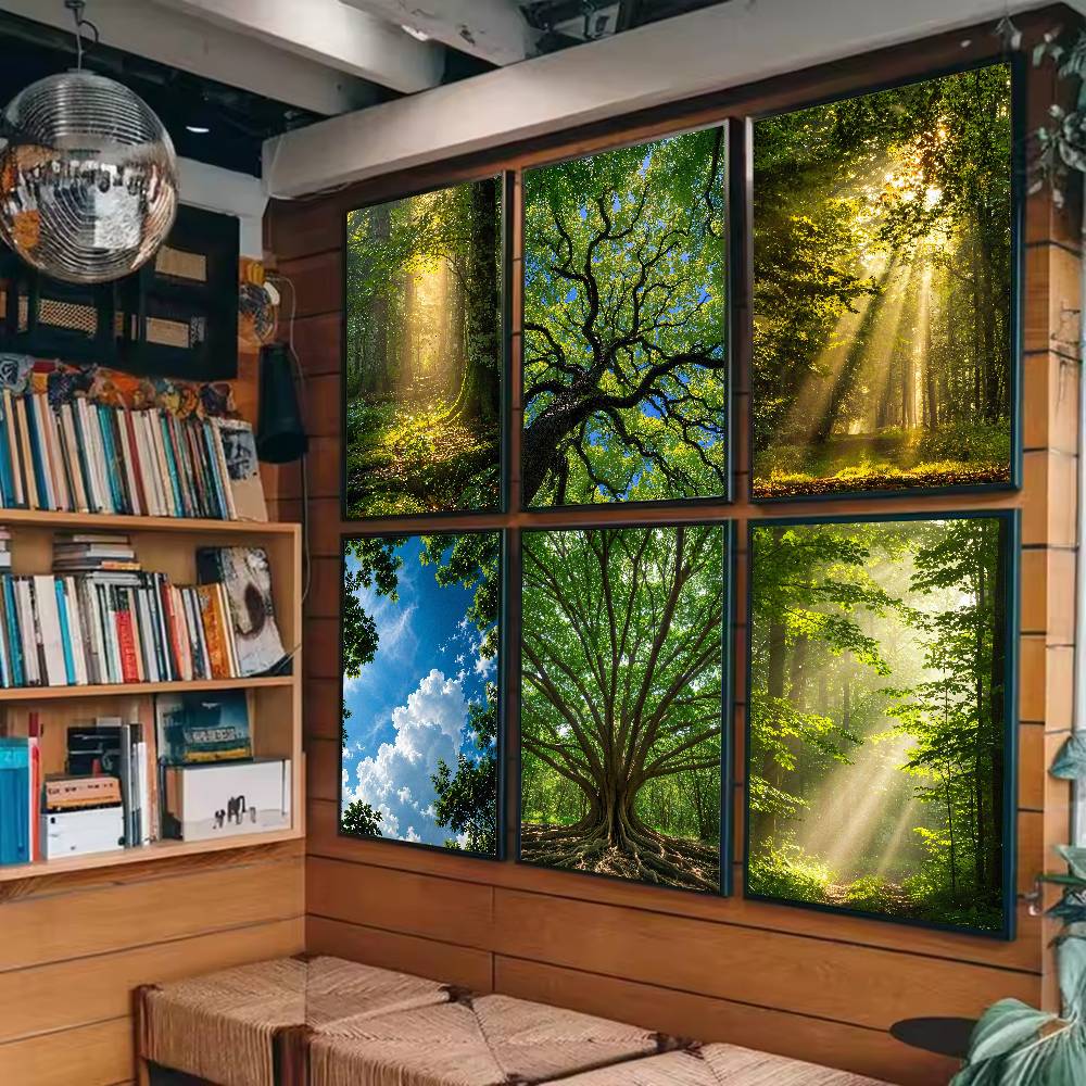 Wall Decor Lighting Tree - Sunbeam Wald-Natur-Poster, Grüner Wald, Sonnenlicht durch