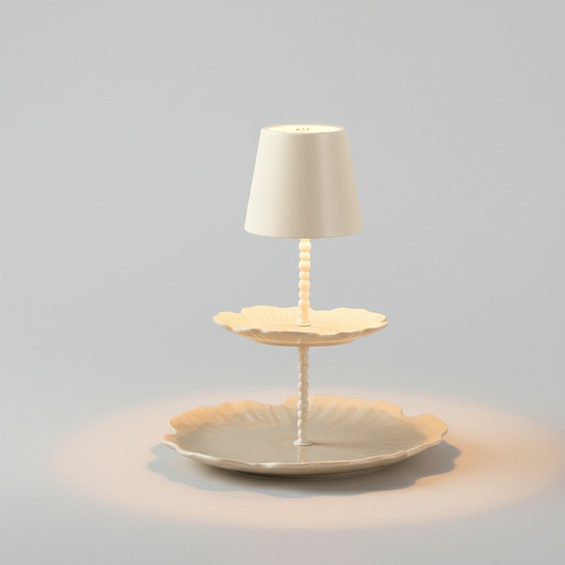 Touch Dimmer Lamp - Lat Panel Tischlampe, cremeweiß, Keramik, emailliert,