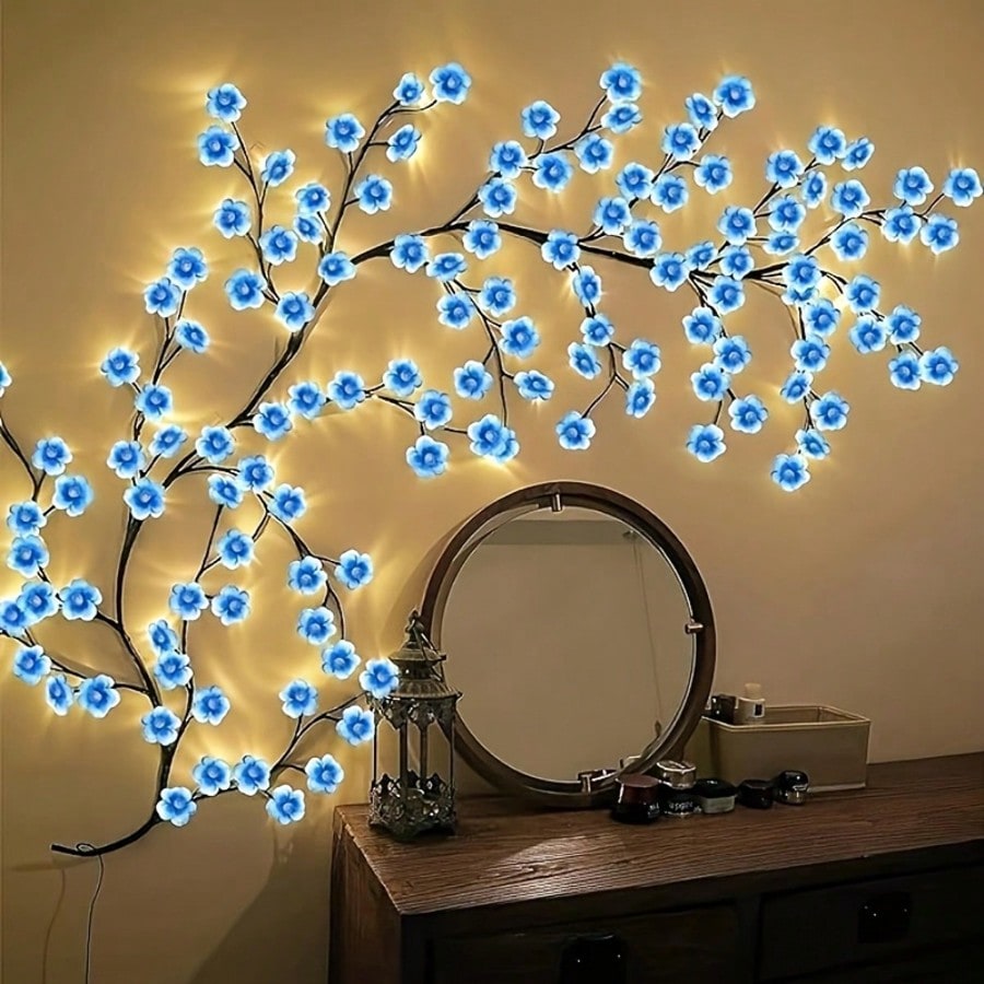 Wall Decor Lighting Tree - 1 Stück 72 LEDs Blaue Kirschblüten-Baumzweig-Lichterkette