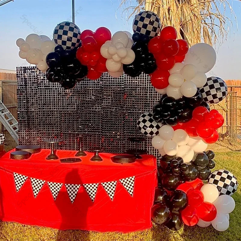Lighting Mcqueen Birthday Decor - 123 Stück Rennwagen-Geburtstagsballons, weiß, schwarz, rot,