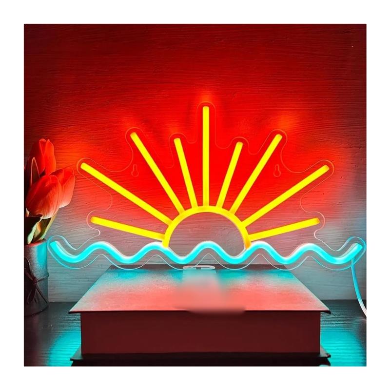 Lighting Decor Sunrise - Sonnenaufgang-Sonnenuntergang-Neonschild, Strand- und Meereswellenlichter für Wohnzimmer,
