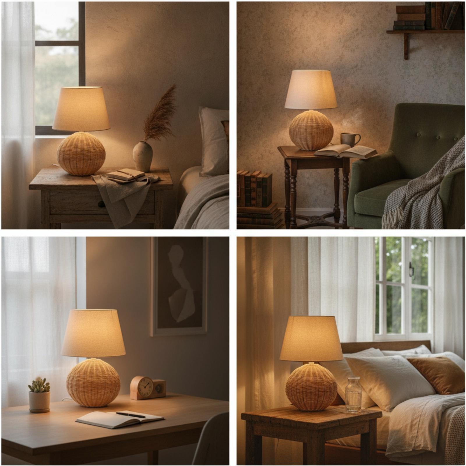 Nachttischlampe mit Rattanfuß  – Lighting Decor For Bedroom Bewertung und Preis