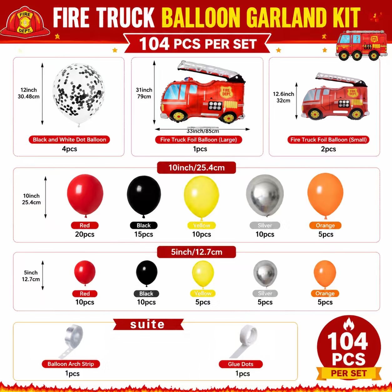104-teiliges traditionelles Fe – Lighting Mcqueen Birthday Decor Bewertung und Preis